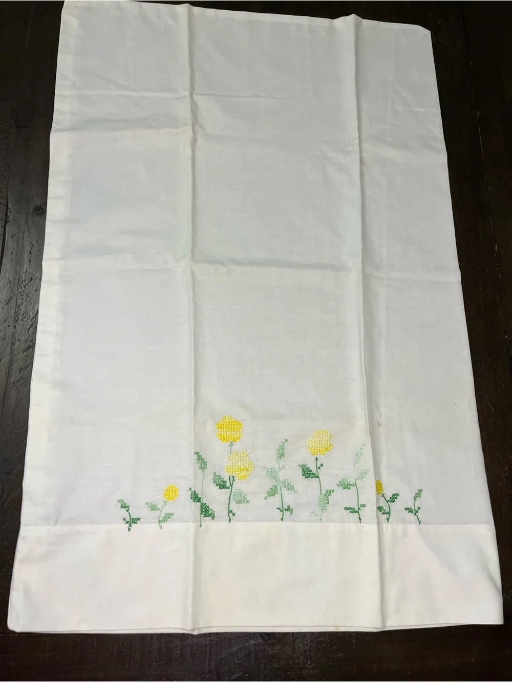 Set of Vintage Embroidered Yellow Floral Cotton pillowcase White and 42x36